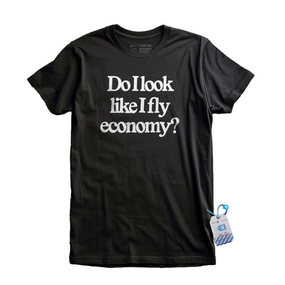 Airportag 'Do I Look Like I Fly Economy?' Short Sleeve T-Shirt - Black - Large